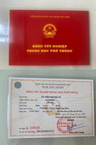 Mặt trước và mặt sau của bằng tốt nghiệp THPT đúng chuẩn 2021