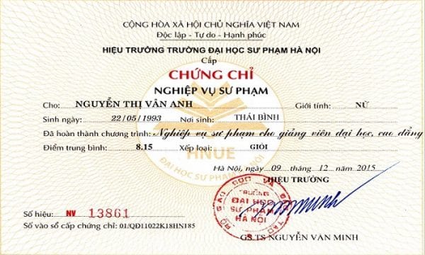 LÀM CHỨNG CHỈ NGHIỆP VỤ SƯ PHẠM CẤP TỐC