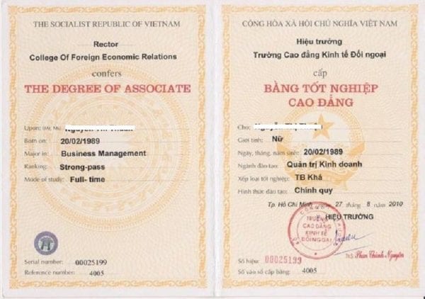 làm bằng cao đẳng kinh tế đối ngoại