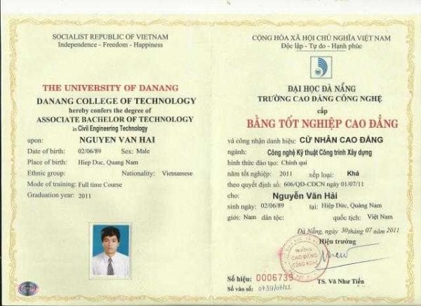 Làm Bằng Cao Đẳng Tại Đà Nẵng Giá Rẻ Có Hồ Sơ Gốc
