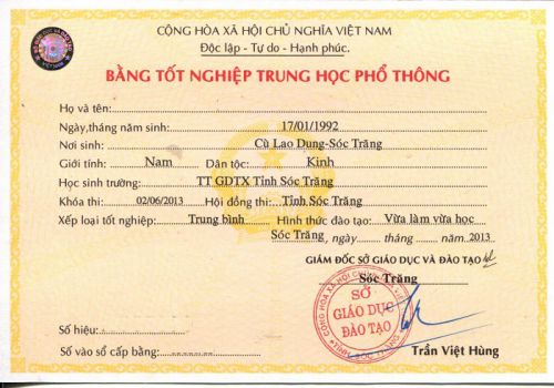Nhận làm bằng tốt nghiệp lớp 12 giả