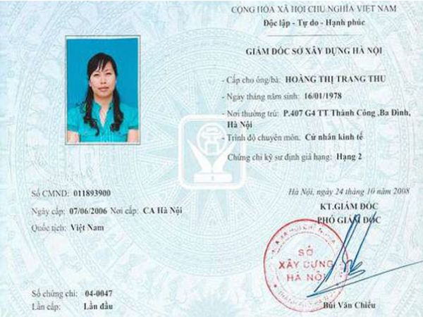 Làm Chứng Chỉ Định Giá Xây Dựng Uy Tín Kỹ Sư Hạng 1 2 3
