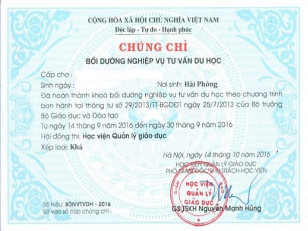 Làm Chứng Chỉ Tư Vấn Du Học Giá Rẻ Lấy Ngay Tại Bao Xin Việc