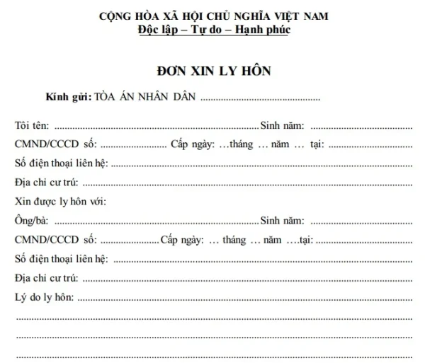 Các loại đơn xin ly hôn