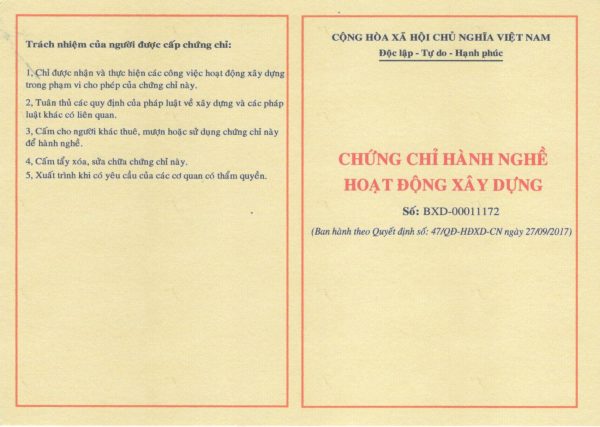 Các quy định pháp lý về chứng chỉ hành nghề xây dựng