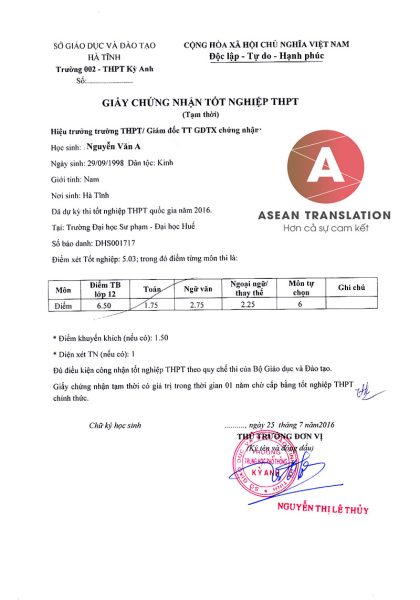 Giá trị của Bằng Tốt Nghiệp Tạm Thời